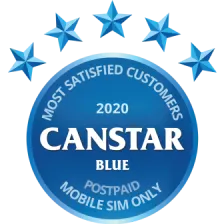 Most Satisfied Customers 2020 Canstar Blue Postpaid Mobile SIM only Award 